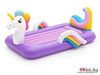 Надувная детская кровать матрас для сна девочки BestWay DreamChaser 67713 единорог велюровая односпальная