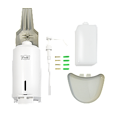 Локтевой дозатор PUFF-8193 для жидкого мыла и антисептиков (спрей/капля) с каплесборником (1000мл) настольный, фото 2