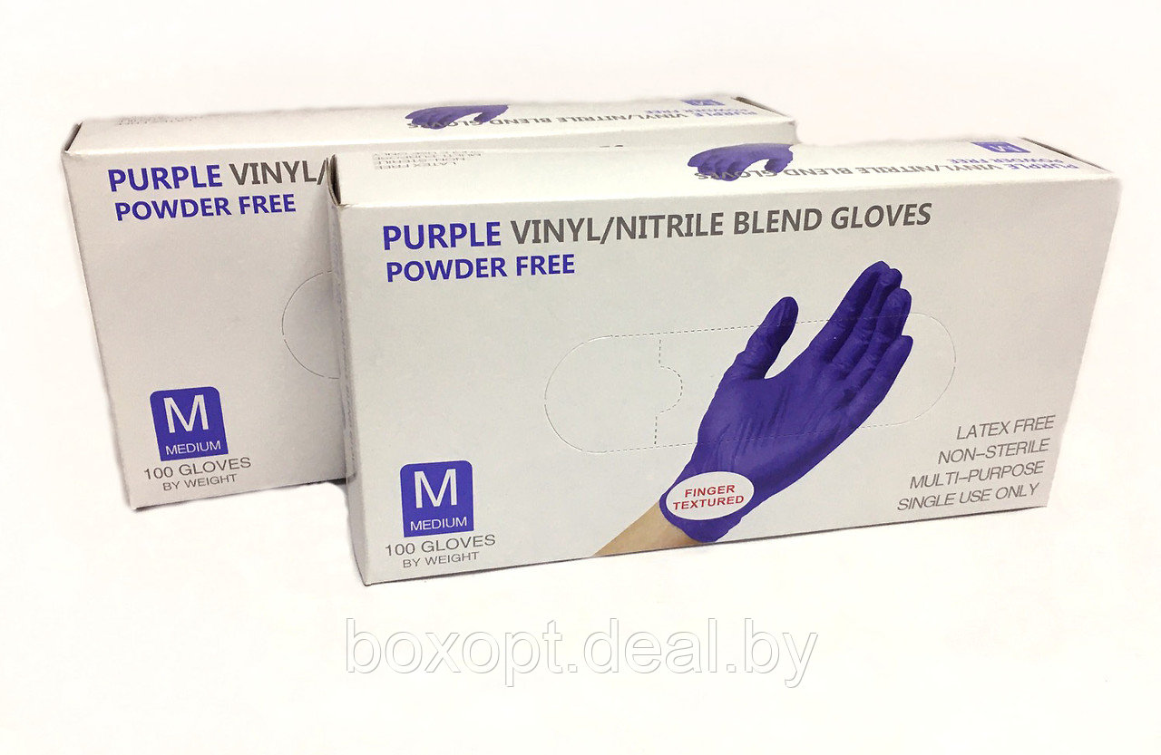 Перчатки одноразовые (нитрил/винил) (фиолетовые) "Wally Plastic", S, M, L - 100 шт (50 пар) - фото 2 - id-p182750041