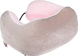 Дорожная подушка-подголовник для шеи с завязками, серо-розовая, фото 3