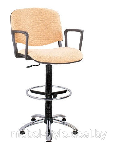 Кресло для ресепшн ИСО хром ринг база с подлокотниками , стул ISO R/B в ткани на стопках. С