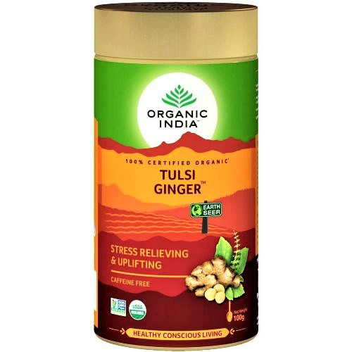 Чай Тулси Имбирь Organic India Tulsi Ginger, 100г - снижает стресс, укрепляет иммунитет - фото 1 - id-p51439274