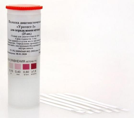 Полоска диагностическая "Уротест-1" для определения кетонав моче, 25 шт ...