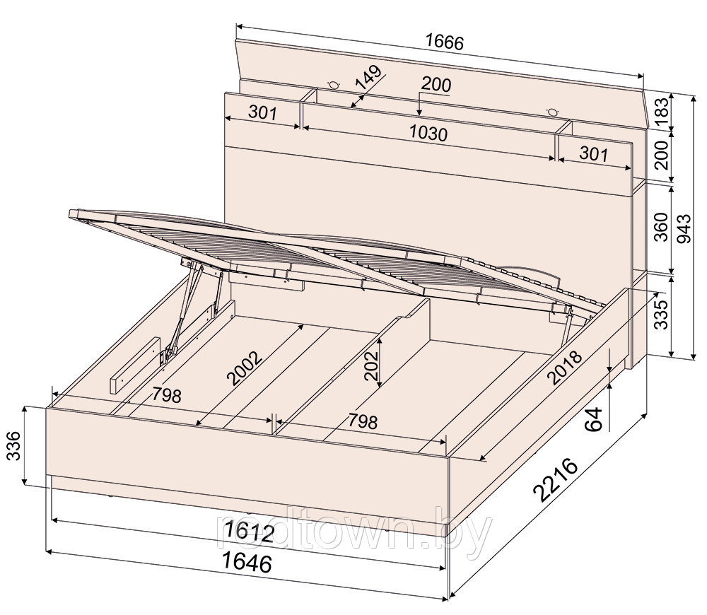 Кровать Quartz 160 иа с подъемным механизмом - фото 3 - id-p182822866