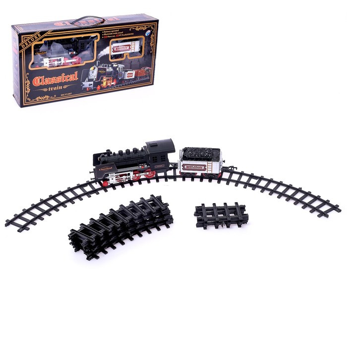 Железная дорога «Классический паровоз», 18 деталей, световые и звуковые эффекты, с дымом, работает от - фото 1 - id-p182832417
