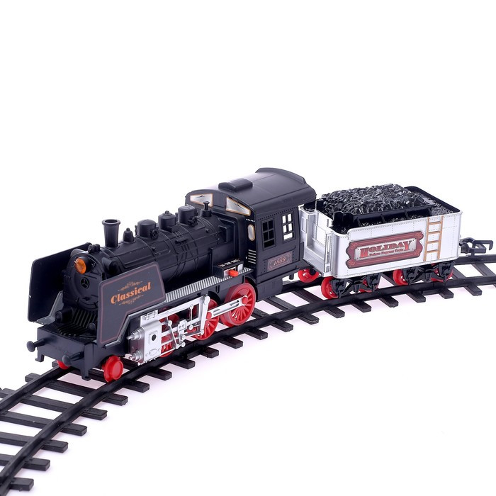 Железная дорога «Классический паровоз», 18 деталей, световые и звуковые эффекты, с дымом, работает от - фото 3 - id-p182832417