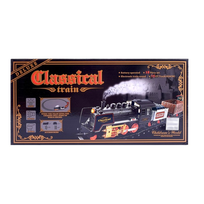 Железная дорога «Классический паровоз», 18 деталей, световые и звуковые эффекты, с дымом, работает от - фото 4 - id-p182832417