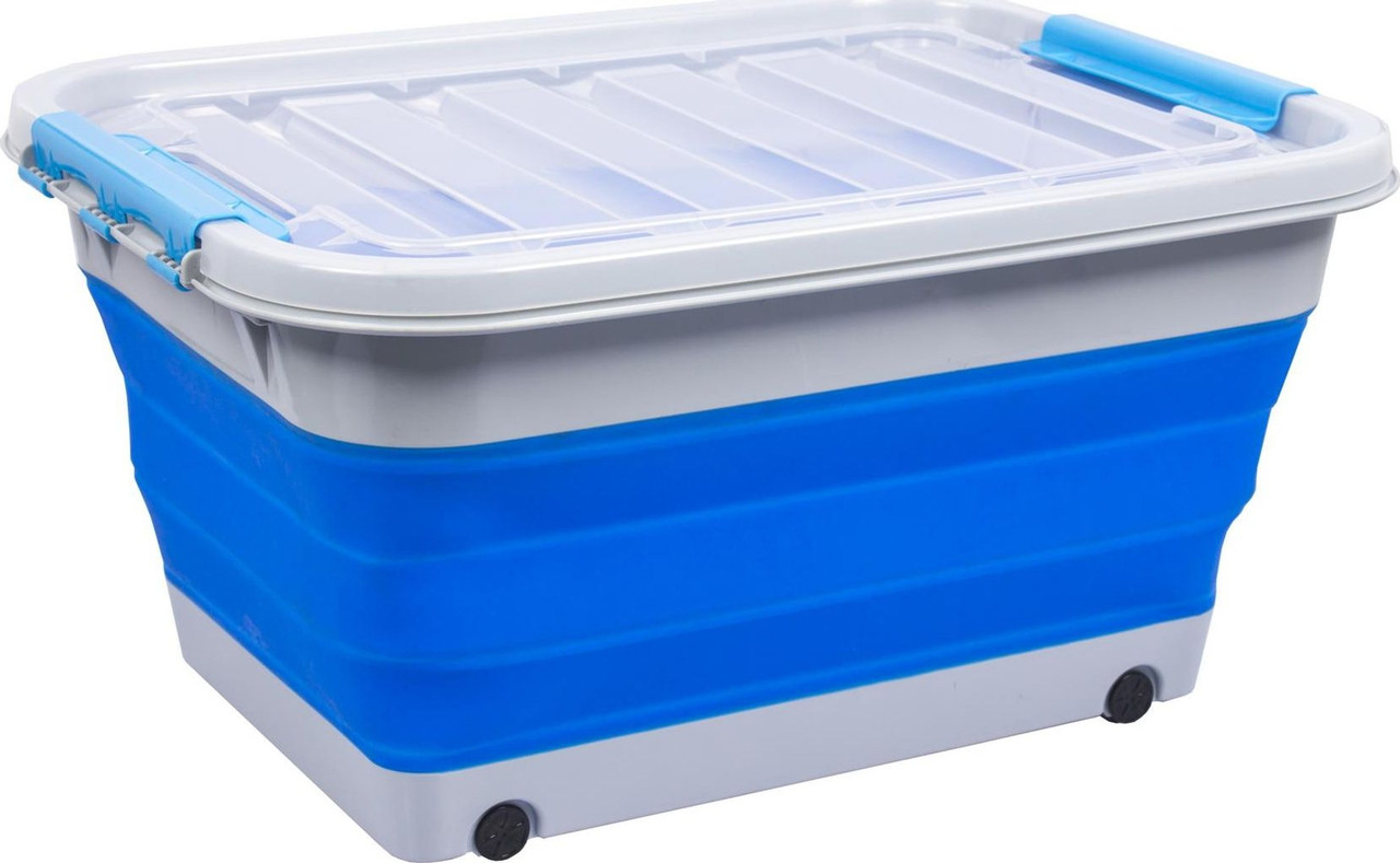 Корзина складная на колесах с крышкой 30 л, синий (Foldable Box With Wheels, blue) - фото 1 - id-p182428596