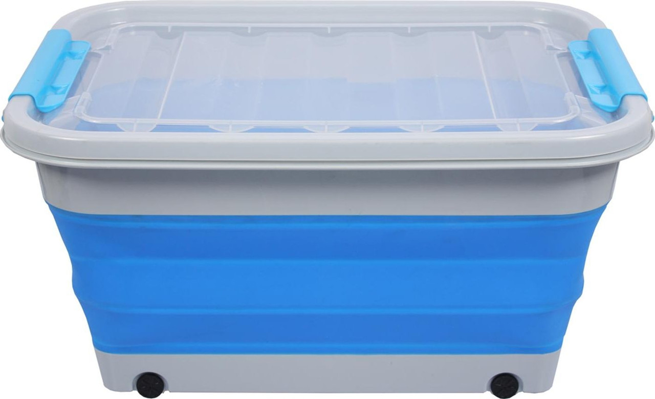 Корзина складная на колесах с крышкой 30 л, синий (Foldable Box With Wheels, blue) - фото 2 - id-p182428596