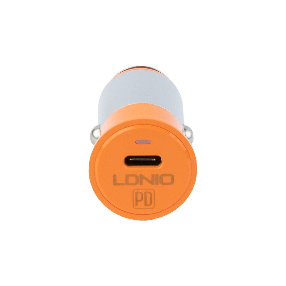 Автомобильное зарядное устройство LDNIO PD + USB-C кабель Apple 8-pin C61C (оранжевое/серебро/коробка)