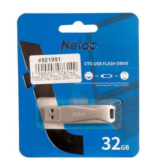 Флеш диск Netac U782C 32Gb , USB3.0+Type-C, металлическая