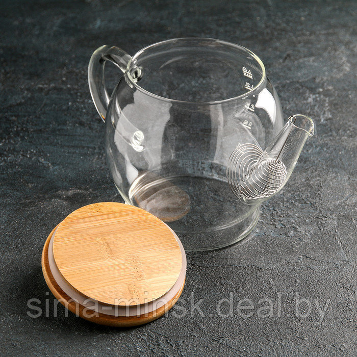 Чайник стеклянный заварочный с бамбуковой крышкой и металлическим фильтром «Эко. Бабл», 1,5 л, 26,5×14×16,5 см - фото 2 - id-p182959333
