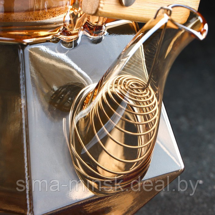 Чайник стеклянный заварочный с бамбуковой крышкой и металлическим фильтром «Октогон», 800 мл, цвет золотой - фото 4 - id-p182959334