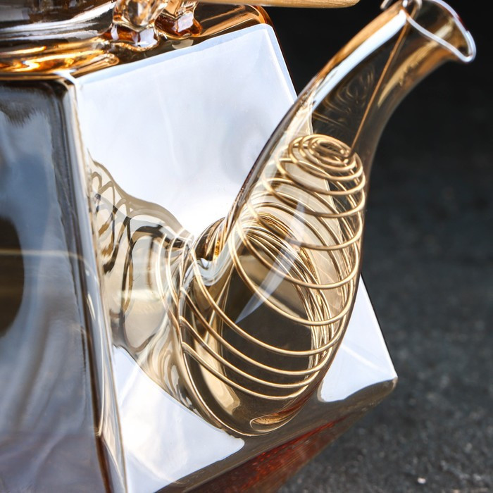 Чайник стеклянный заварочный с бамбуковой крышкой и металлическим фильтром «Октогон», 1,2 л, цвет золотой - фото 4 - id-p182962594
