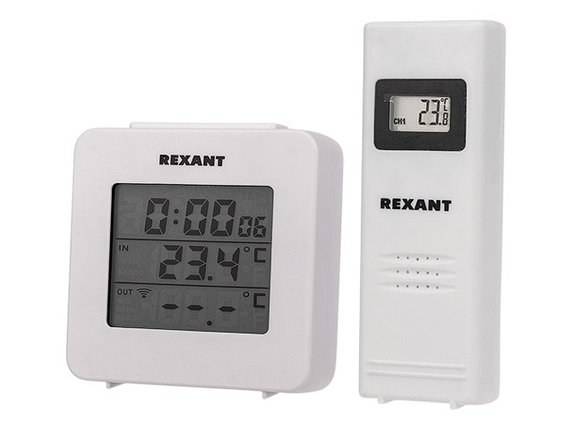 Термометр электронный с часами и беспроводным выносным датчиком REXANT, фото 2