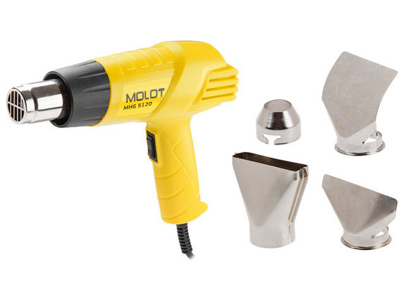 Термовоздуходувка MOLOT MHG 5120 в кор. + набор сопл (2000 Вт, 2 скор., 350-550 °С, ступенч. рег.,300-500, фото 2