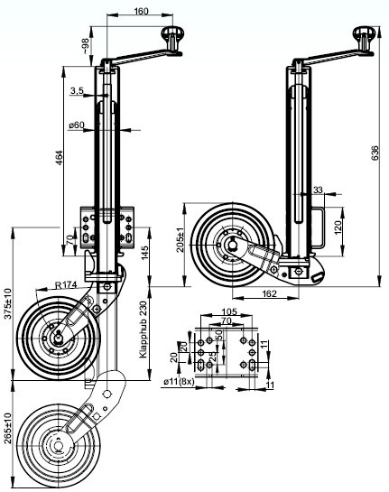Колесо опорное Knott автоматическое складное ATK60-205/60 AC - фото 2 - id-p183038323