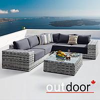 Комплект мебели из ротанга OUTDOOR Санторини (угловой диван, стол), широкое плетение, светлый микс