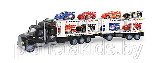 Фура, автовоз, трейлер ИНЕРЦИОННЫЙ 666-93A, грузовик с машинками 8 шт,  игровой набор