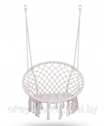 Кресло качели гамак подвесные бежевые Boho 150 кг, фото 3