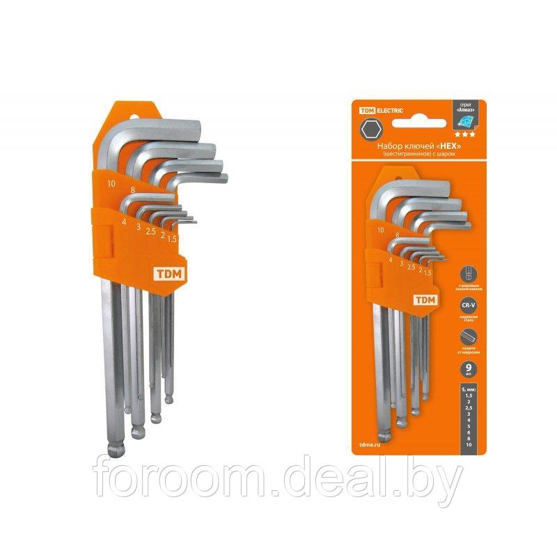 Набор ключей "HEX" 9 шт.: 1.5-10 мм,длинные с шаром,(держатель в блистере), CR-V сталь"Алмаз" - фото 1 - id-p183077582