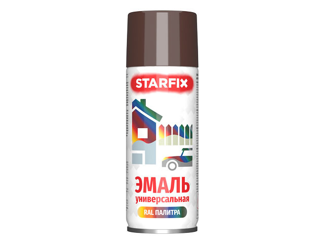 Краска-эмаль аэроз. универсальная коричневый STARFIX 520мл (8016) (Махагон коричневый, глянцевая)