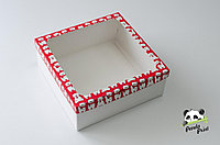 Коробка с прозрачным окном 260х255х100 Мишки на красном фоне (белое дно)