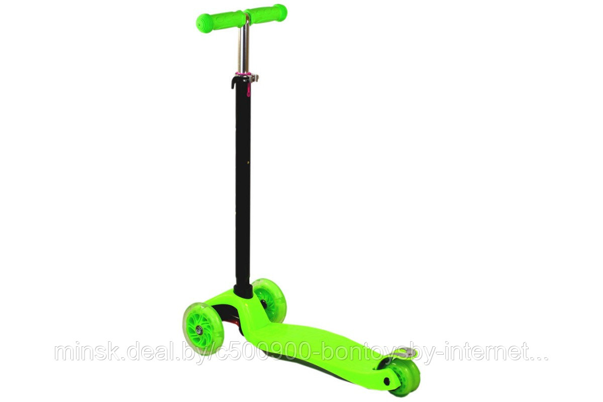 Самокат детский трехколесный Scooter Maxi с регулируемой ручкой. Светящиеся колеса. Цвет Салатовый.