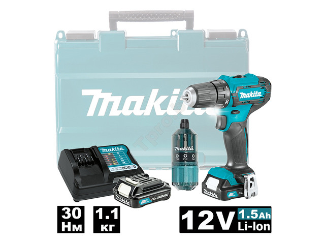 Аккум. дрель-шуруповерт MAKITA DF 333 DWYE в чем. + набор бит (12.0 В, 2 акк., 1.5 А/ч Li-Ion, 2 скор., 30 Нм, - фото 1 - id-p183194249