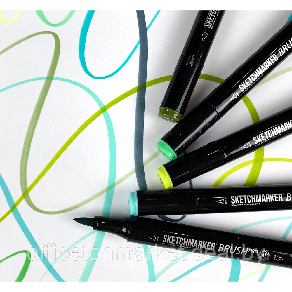 Маркер перманентный двусторонний "Sketchmarker Brush", B54 синий зенит - фото 5 - id-p183126258