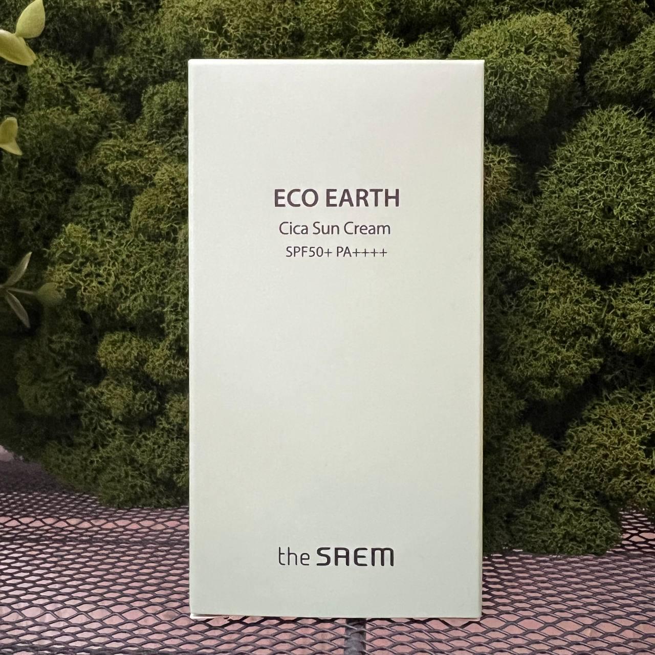 Солнцезащитный крем для чувствительной кожи The Saem Eco Earth Cica Sun Cream SPF 50+ PA++++ 50мл - фото 2 - id-p183236395