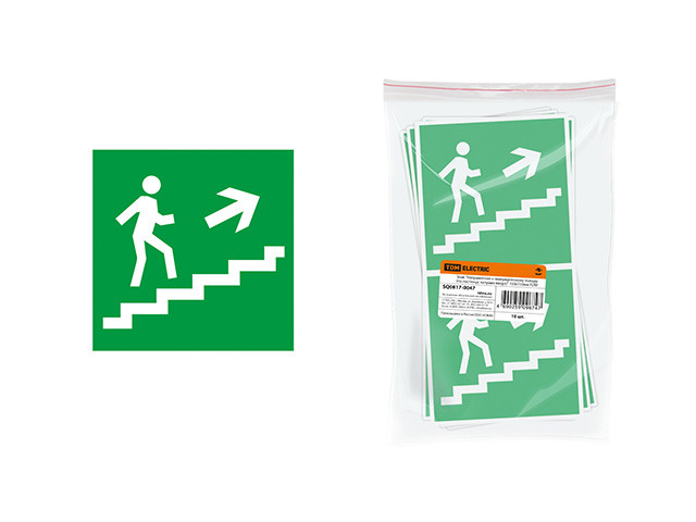Знак "Направление к эвакуационному выходу (по лестнице направо вверх)" 150х150мм TDM - фото 1 - id-p183246102