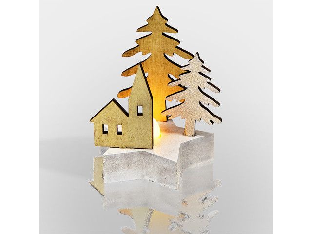 Деревянная фигурка с подсветкой "Домик в лесу" 9*8*10 см (Применяется для эксплуатации в помещении. Класс - фото 1 - id-p183249798
