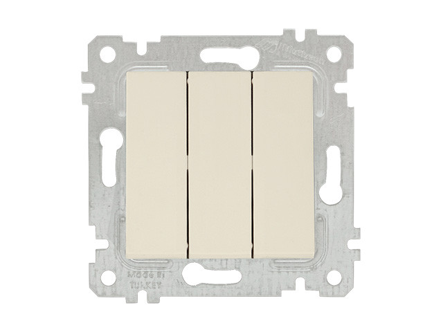 Выключатель 3-клав. (скрытый, без рамки, пруж. зажим) кремовый, RITA, MUTLUSAN (10 A, 250 V, IP 20)