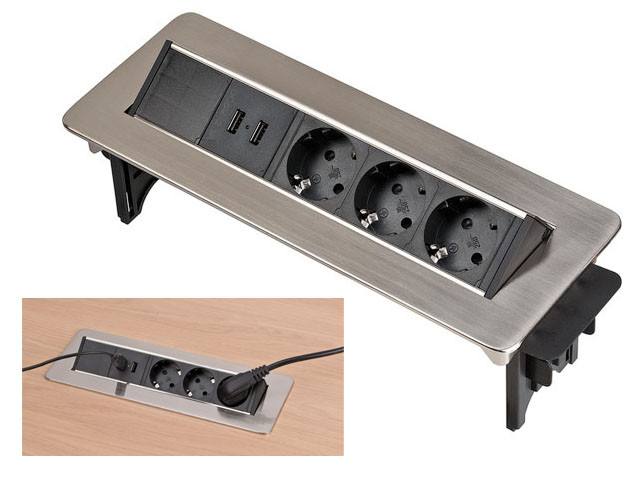 Удлинитель 2м встраиваемый в столешницу (3 роз,2 USB,H05VV-F 3G1.5, IP20) Brennenstuhl (Горизонтальный, - фото 1 - id-p183249035