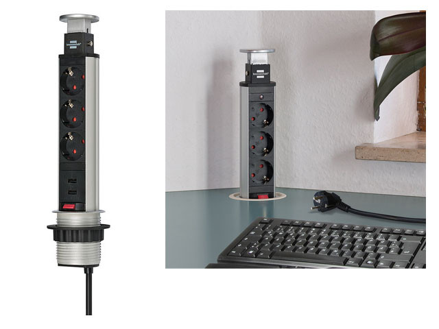 Удлинитель-башня 2м встраиваемый в столешницу (3 роз, 2 USB, H05VV-F 3G1.5) Brennenstuhl (вертикальный - фото 1 - id-p183249036