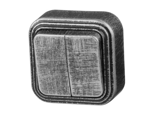 Выключатель 2 клав. (открытый, до 6А) серебро, Стандарт, Юпитер (VA 56-232 ЧС) (ЮПИТЕР) - фото 1 - id-p183247738