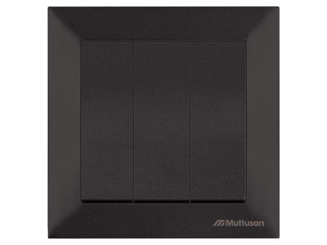 Выключатель 3-клав. (скрытый, винт. зажим) черный, DARIA, MUTLUSAN (10 A, 250 V, IP 20) - фото 1 - id-p183249232