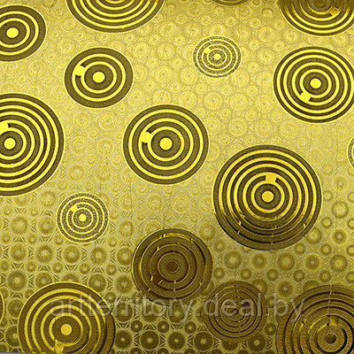Фоамиран на клейкой основе 20х30см, толщина 1,8мм (золото с рисунком (круги)) - фото 1 - id-p183265142