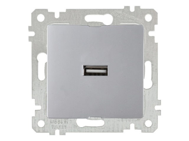Розетка 1-ая USB (скрытая, без рамки) серебро, RITA, MUTLUSAN (USB-зарядка, 5V-2.1A) - фото 1 - id-p183249386