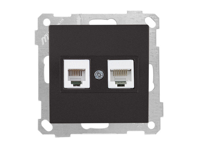 Розетка телефонная + компьютерная (RJ12+Cat5e, скрытая, без рамки) черная, DARIA, MUTLUSAN - фото 1 - id-p183247870