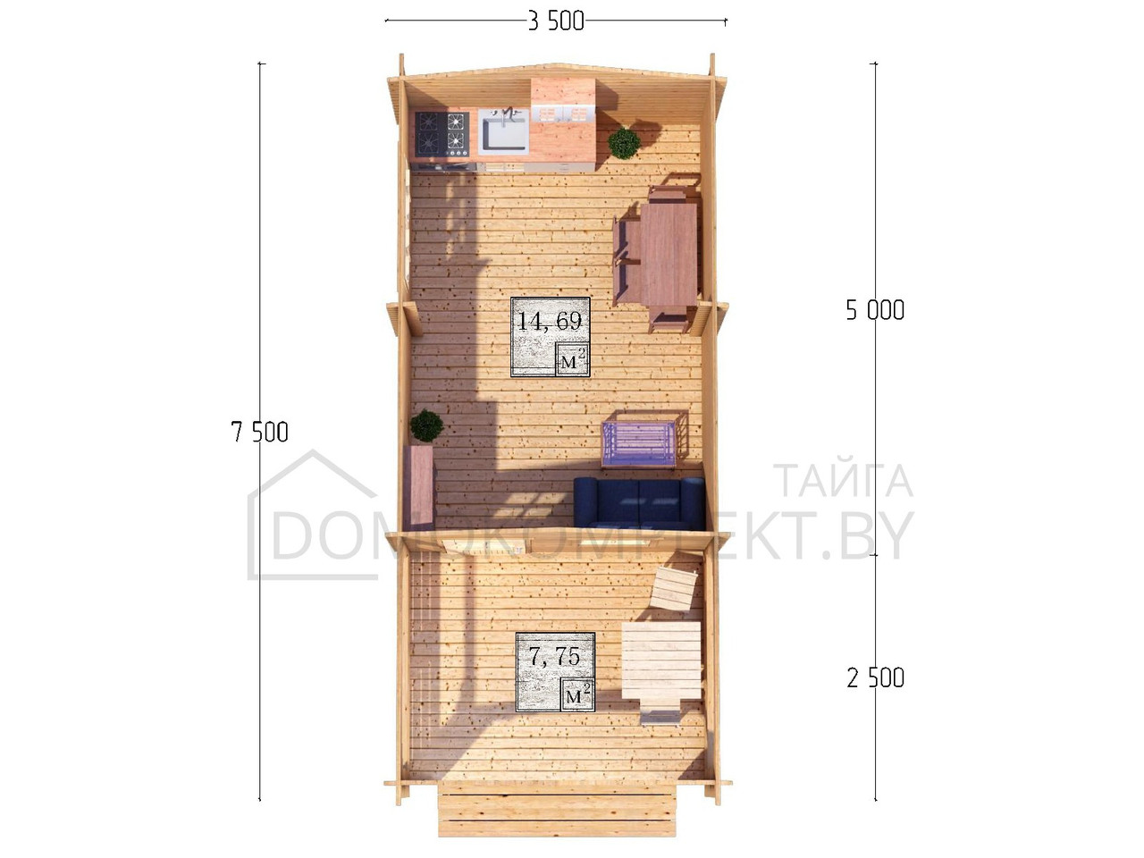 Дачный домик из бруса 3,5х7,5м (ДСВ 3,5х5 тп), с верандой 2,5м. - фото 5 - id-p108474492