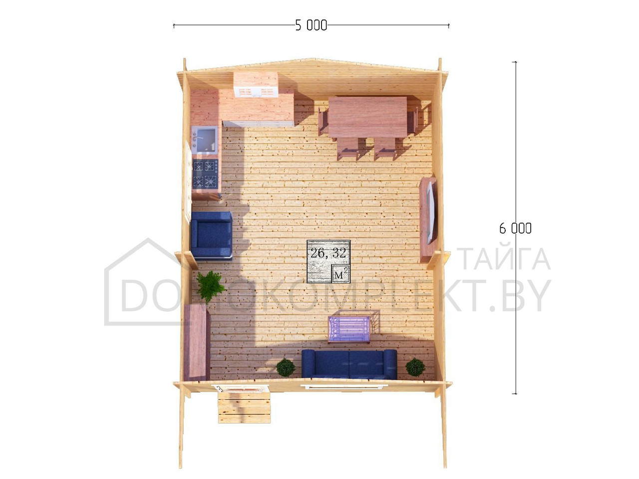 Дом дачный из бруса 5,0х7,5м (ДСН 5х6 тп), с навесом 1,5м. - фото 4 - id-p108280804