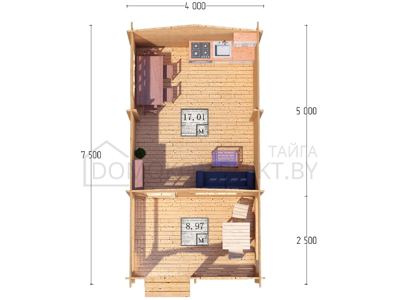 Дачный домик из бруса 4,0х7,5м (ДСВ 4,0х5,0 тп), с верандой 2,5м. - фото 2 - id-p108280811