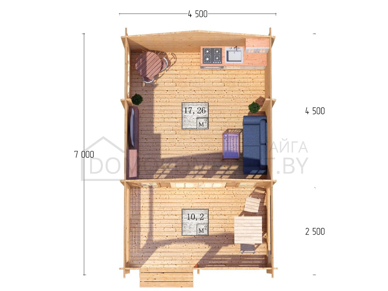 Дом дачный из бруса 4,5х7,0м (ДСВ 4,5х4,5 тп), с верандой 2,5м. стенокомплект - фото 2 - id-p157689823