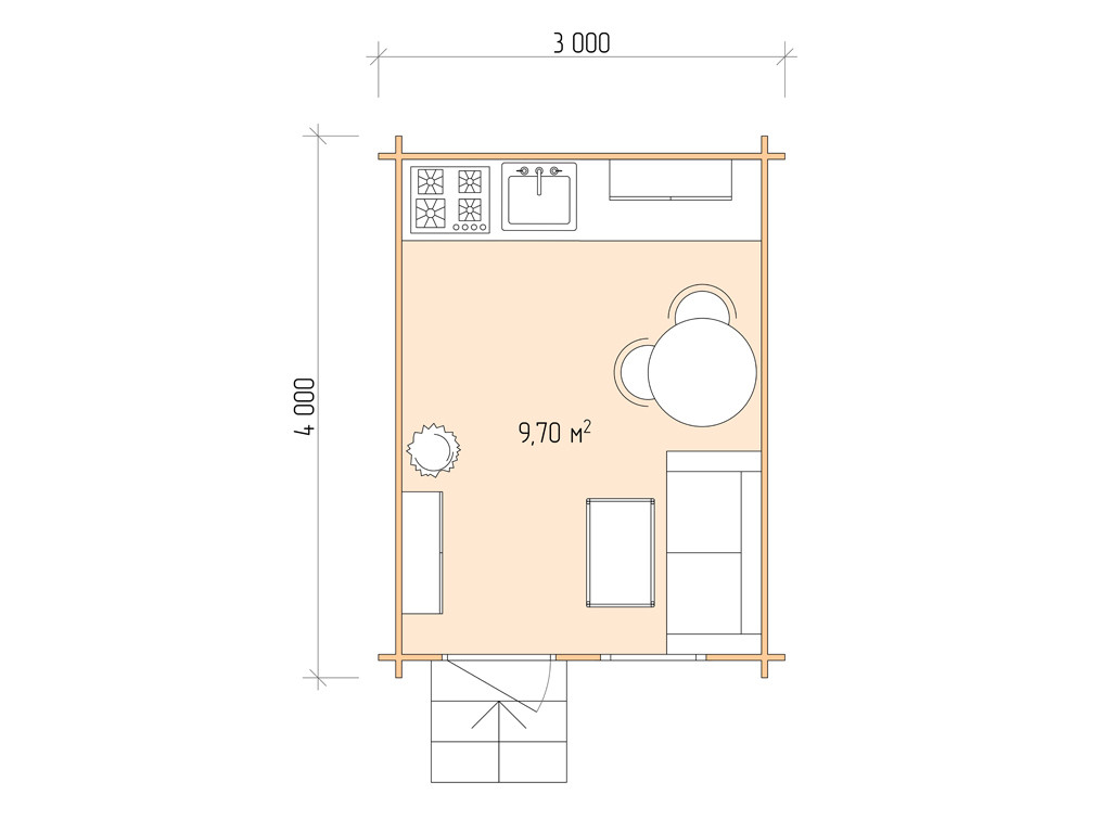 Дачный домик из бруса 3,0х5,5м (ДСН 3х4 тп), с навесом 1,5м. - фото 2 - id-p108280821