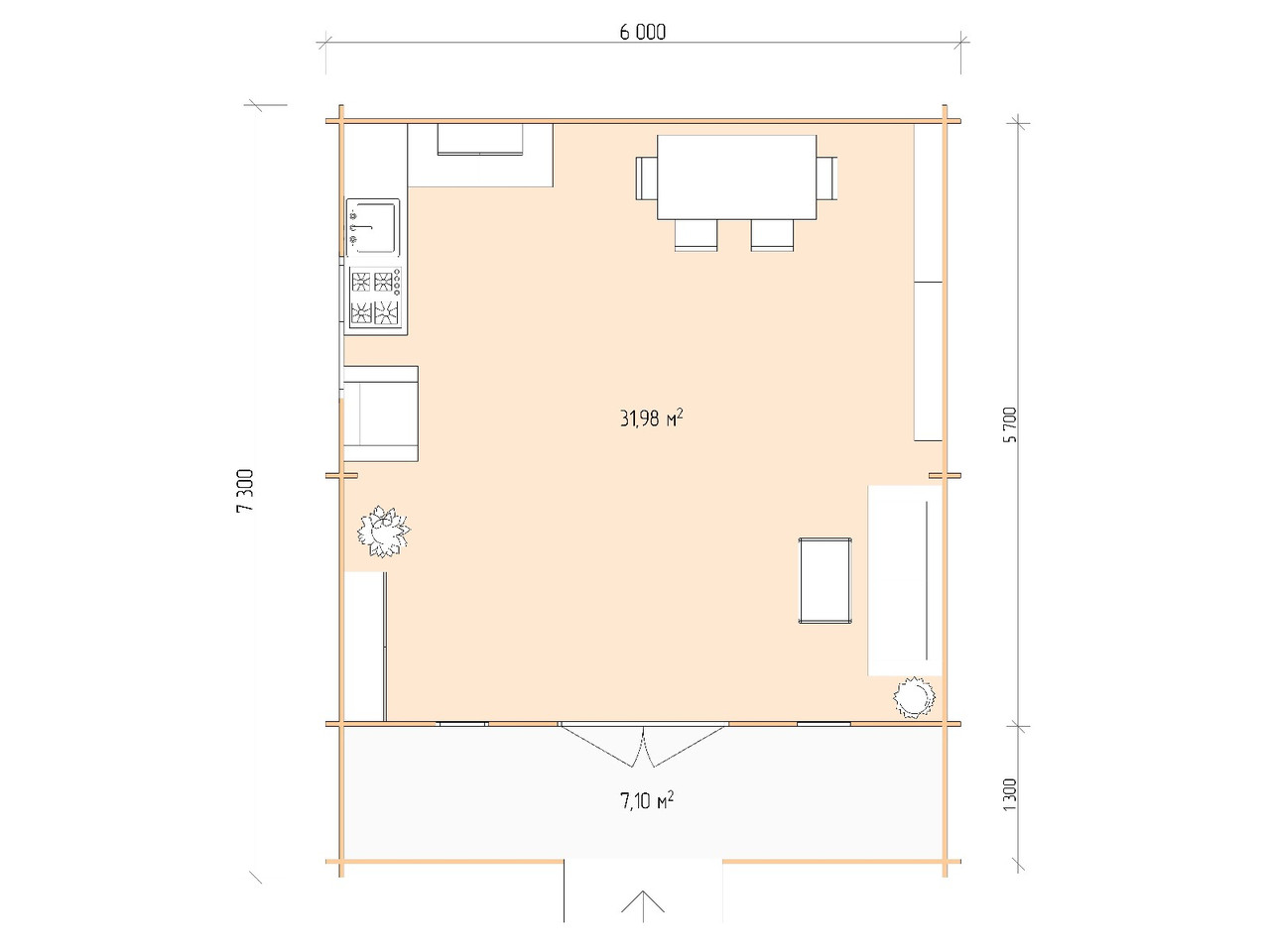 Дом дачный из бруса 6,0х7,3м (ДСК 6х6 тп), с навесом и крыльцом - фото 3 - id-p108280824