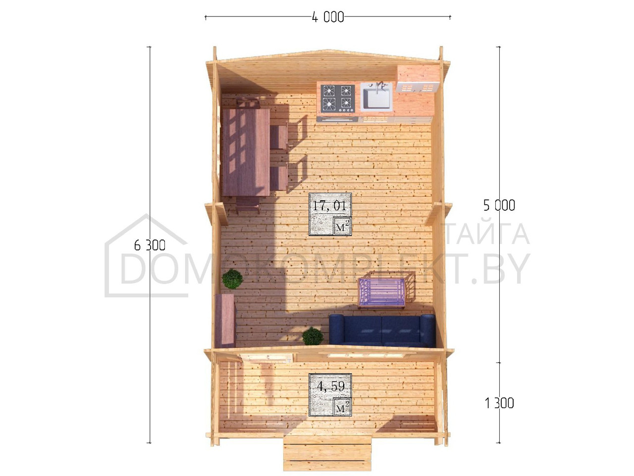 Дачный домик из бруса 4,0х6,3м (ДСК 4х5 тп), с навесом и крыльцом - фото 2 - id-p108280828
