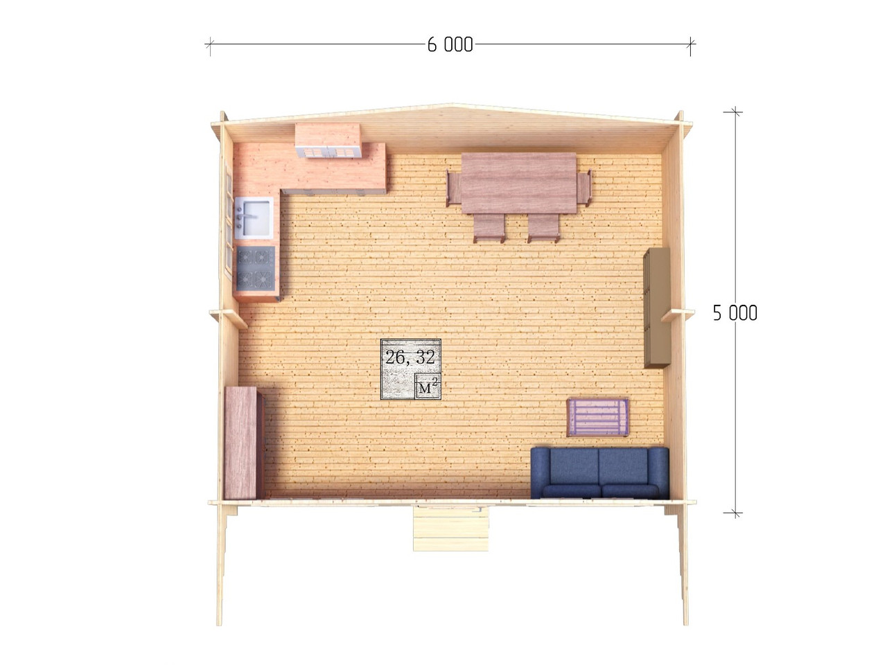 Дом дачный из бруса 6,0х6,5м (ДСН 6х5тп), с навесом 1,5м. - фото 3 - id-p129575137