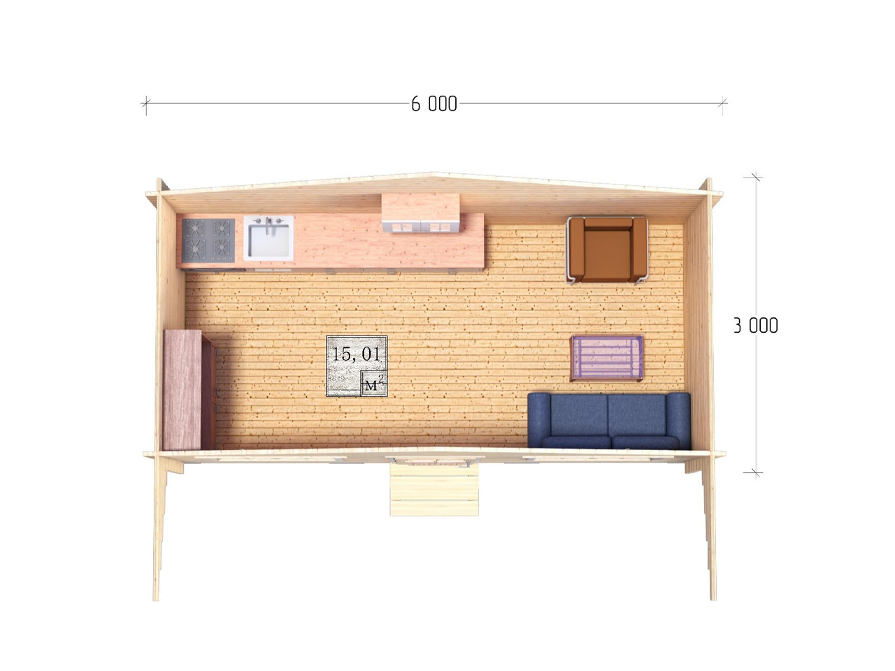 Дачный домик из бруса 6,0х4,5м (ДСН 6х3 тп), с навесом 1,5м. - фото 3 - id-p129575139
